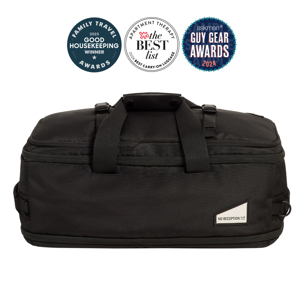 No Reception Club The Hideaway Duffel Best Carry On for Travel with Kids Black Adventure Bundle